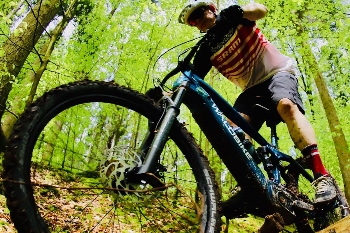 E-Mountainbike in the woods with rider